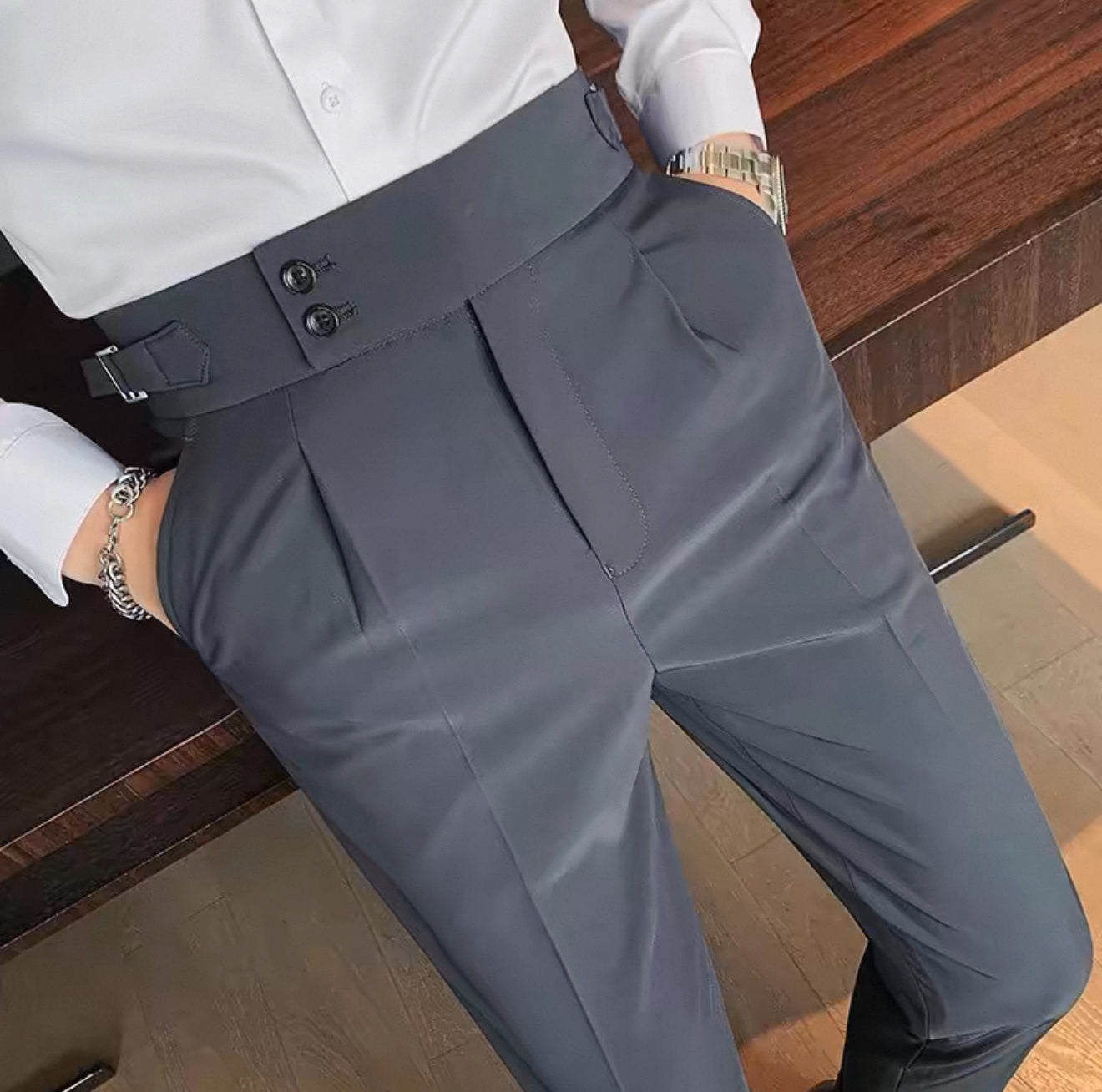 Naples trousers men's Korean style slim-fitting pants autumn retro high waist business solid color straight casual trousers