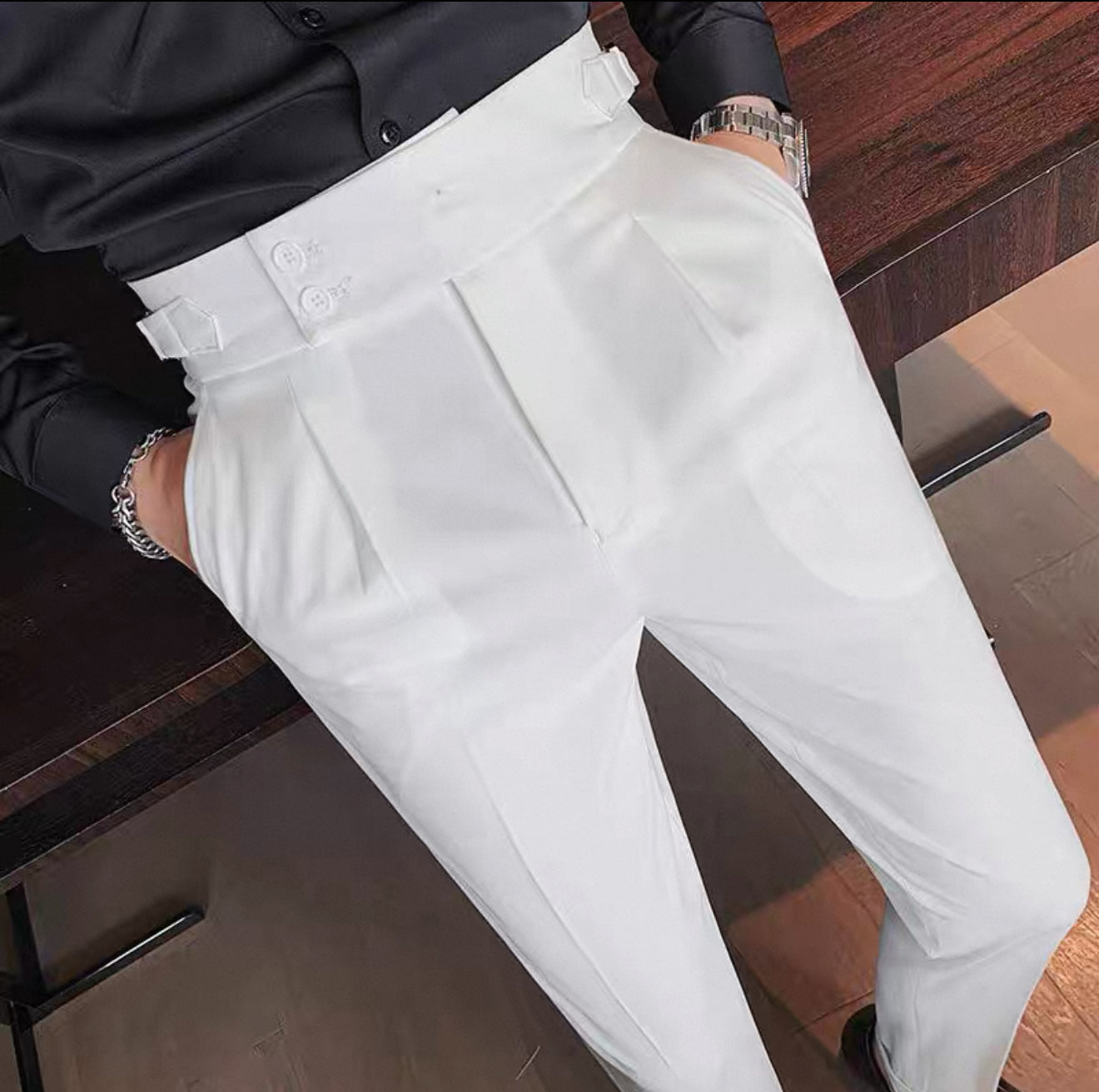 Naples trousers men's Korean style slim-fitting pants autumn retro high waist business solid color straight casual trousers