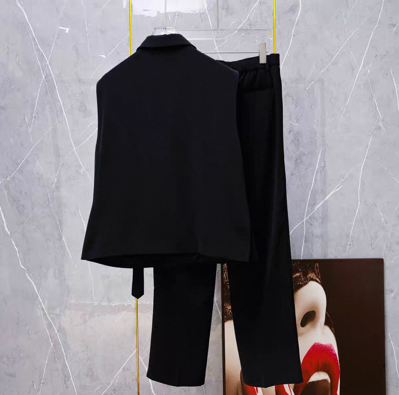 Handsome suit vest with slits on both sides and ribbons for men's outerwear 2025 Korean version loose suit two-piece suit