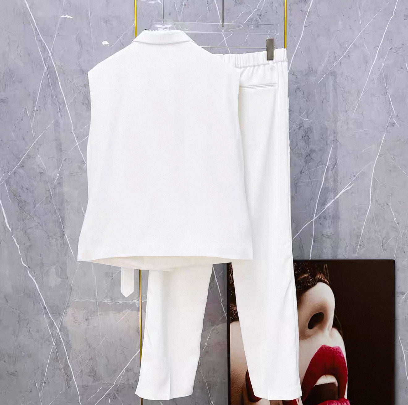 Handsome suit vest with slits on both sides and ribbons for men's outerwear 2025 Korean version loose suit two-piece suit