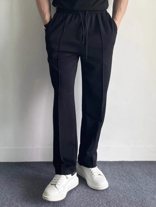 Spring and summer straight-leg casual loose elastic waist trousers Korean style trendy versatile drape light mature slim pants men