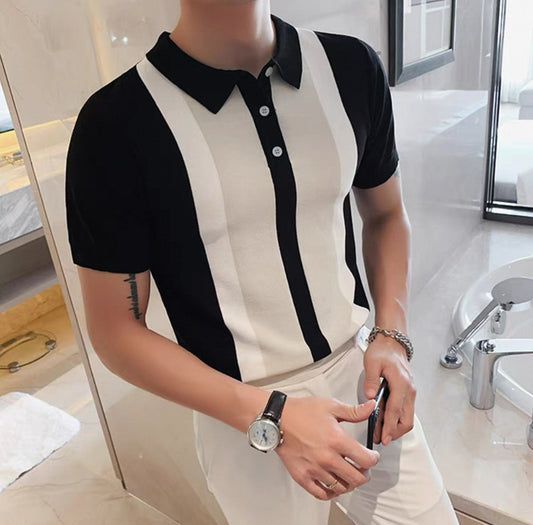 POLO shirt men's short sleeve summer 2025 new trend men's clothing British style splicing knitted T-shirt men's