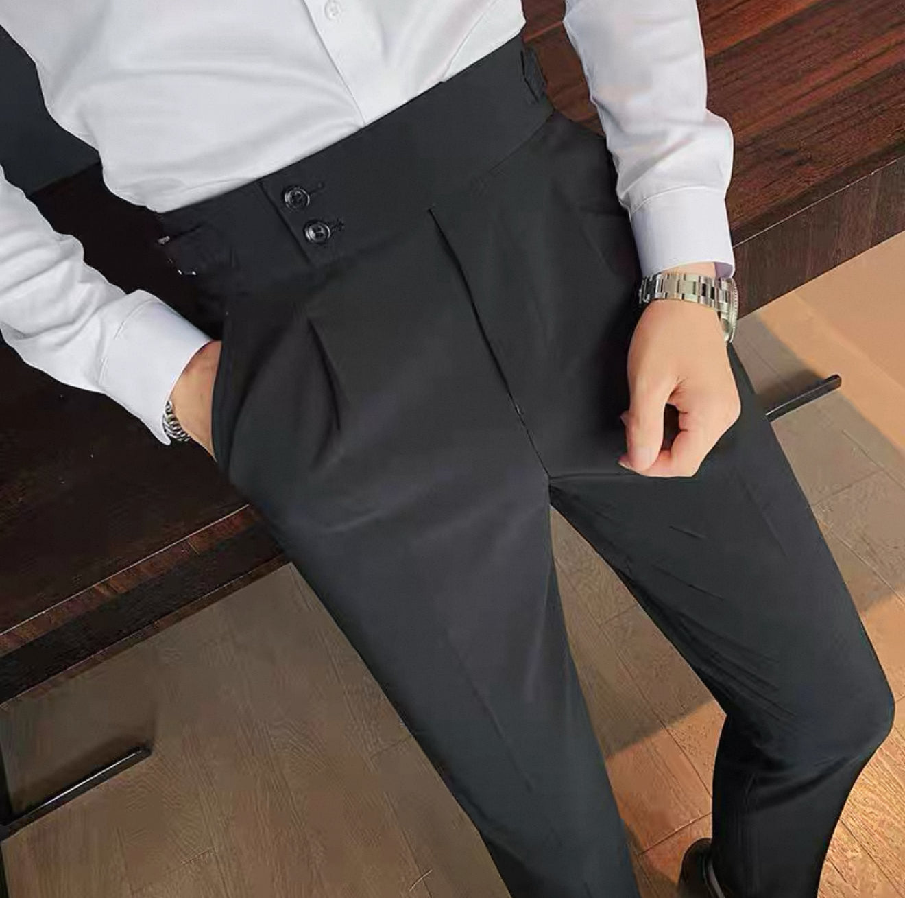 Naples trousers men's Korean style slim-fitting pants autumn retro high waist business solid color straight casual trousers