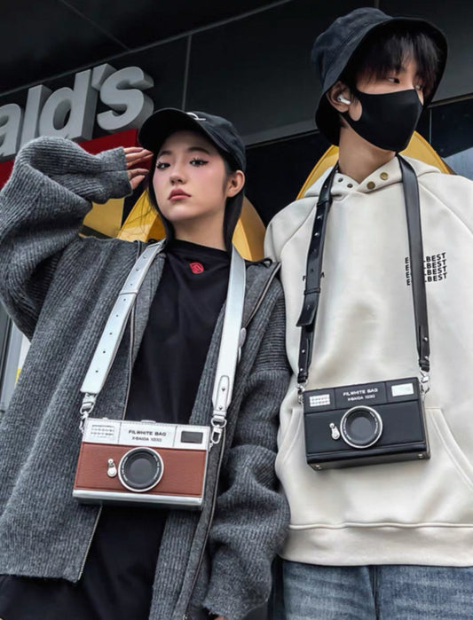 High-quality textured mini square bag for men and women, personalized creative camera bag, fashionable retro shoulder messenger bag, box bag