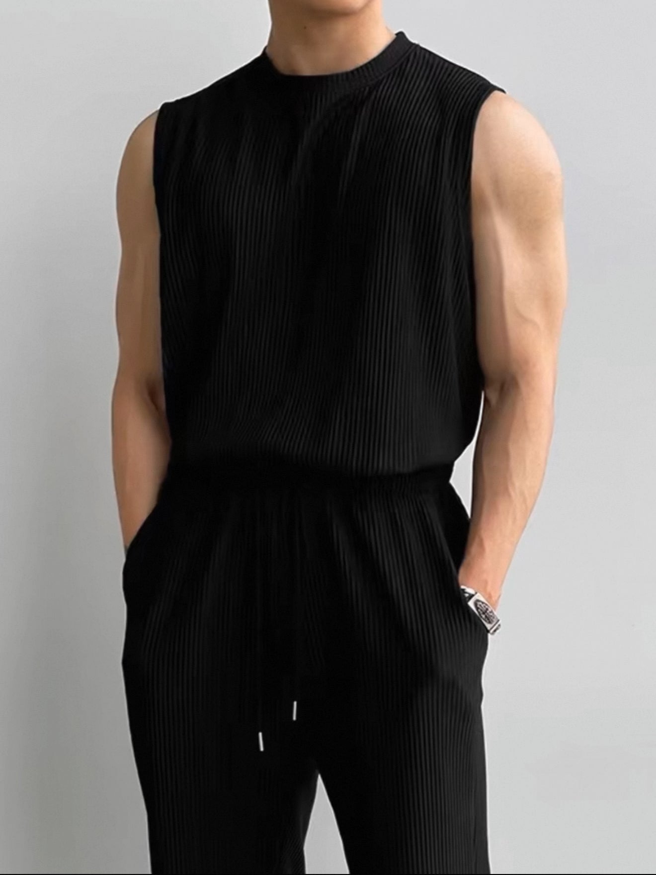 American tough guy vest trousers sports suit muscle man fitness training sleeveless t-shirt men ice silk skin-friendly waistcoat