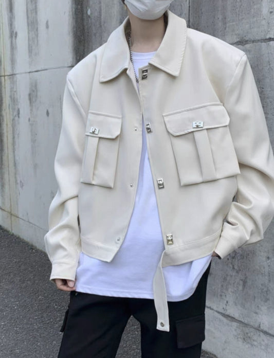 Autumn thickened shoulder pad short suit jacket men's trendy brand street cool trend men's loose casual small suit