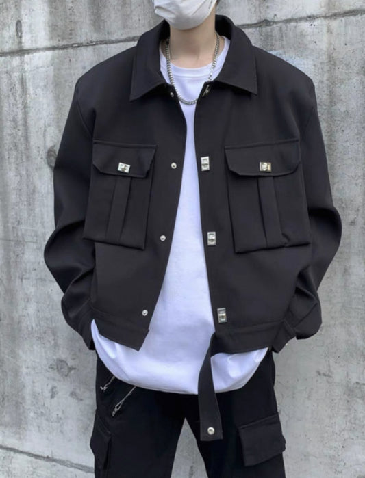 Autumn thickened shoulder pad short suit jacket men's trendy brand street cool trend men's loose casual small suit